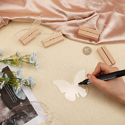Transparent Acrylic Place Card & Wood Card Holder Set ODIS-WH0038-60-1