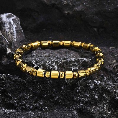 Non-magnetic Synthetic Hematite Beaded Stretch Bracelet for Men PW-WG61383-01-1
