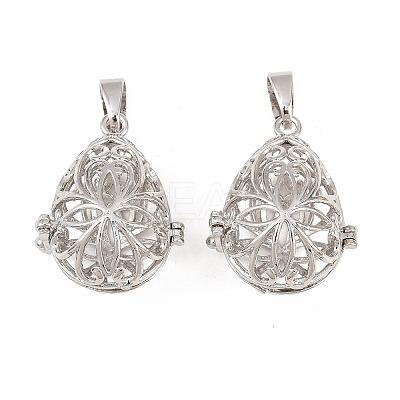 Brass Hollow Teardrop Cage Pendants KK-L079-20-NR-1