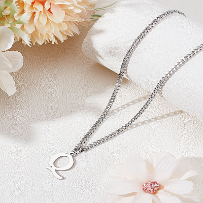 1Pc 304 Stainless Steel Letter Pendant Necklaces NJEW-LP0001-33Q-P-1