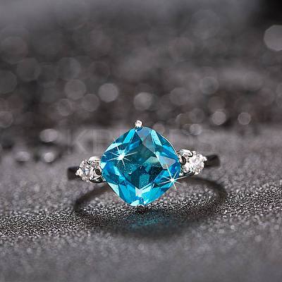 Fashion Classical Platinum Plated Brass Elegant Square Cubic Zirconia Rings RJEW-EE0001-100P02-B-1