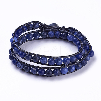 Natural Sodalite Round Bead Wrap Bracelets BJEW-JB04248-1