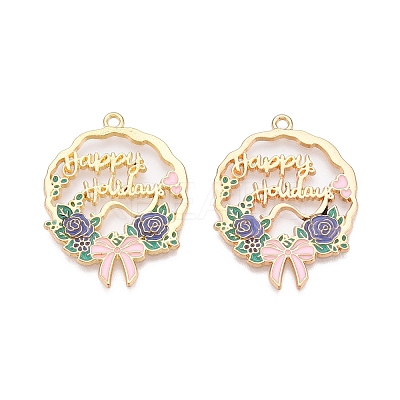Rack Plating Alloy Enamel Pendants ENAM-N056-370KCG-03-1