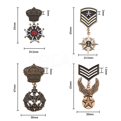 4Pcs 4 Style Eagle & Star & Crown & Cross Dangle Charms Zinc Alloy Badges JEWB-FH0001-15-1