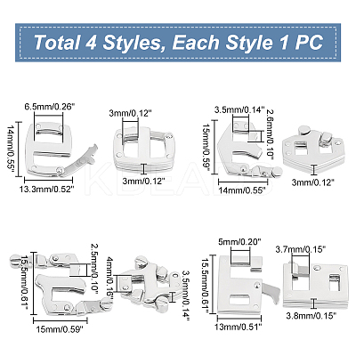 4Pcs 4 Styles 304 Stainless Steel Adjustable Clasps STAS-UN0039-88-1