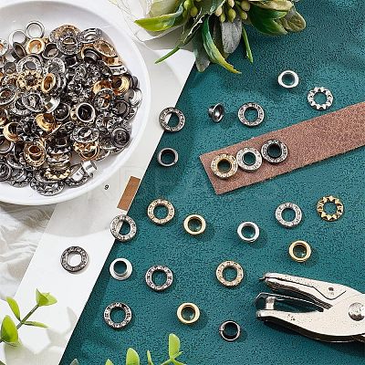 300 Sets 3 Colors Brass Rhinestone Grommet Eyelet Findings DIY-NB0007-68-1