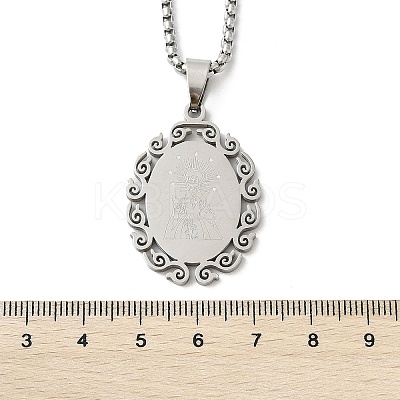 201 Stainless Steel Oval with Virgin Pendant Box Chain Necklaces NJEW-H055-08P-1