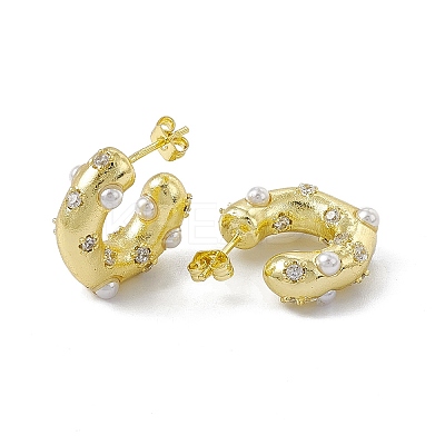 Rack Plating Brass Clear Cubic Zirconia Stud Earrings for Women EJEW-M213-29G-1