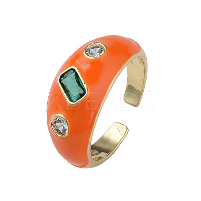 Cubic Zirconia Open Cuff Ring with Enamel RJEW-N035-128A-1