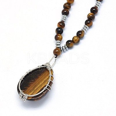 Natural Tiger Eye Pendant Necklaces NJEW-P241-C05-1