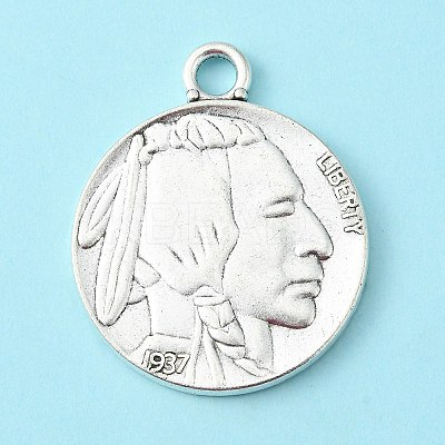 Tibetan Style Alloy Coin Pendants TIBEP-GC001-AS-RS-1