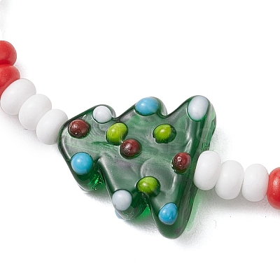 Christmas Glass Seed & Handmade Lampwork Beads Stretch Bracelets for Women BJEW-MZ00197-02-1