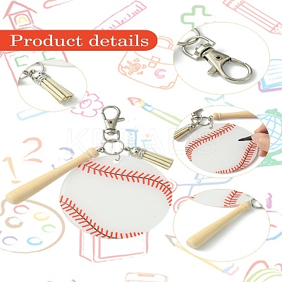 Baseball Acrylic & Wood Pendant Decorations HJEW-YW00012-01-1