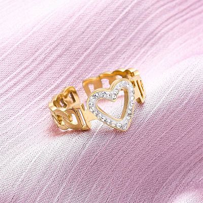 304 Stainless Steel with Rhinestone Adjustable Cuff Rings RJEW-Q020-16G-1