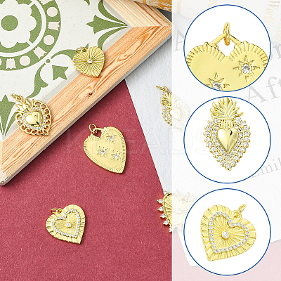 6Pcs 6 Styles Rack Plating Brass & Cubic Zirconia Pendants KK-SC0006-93-1