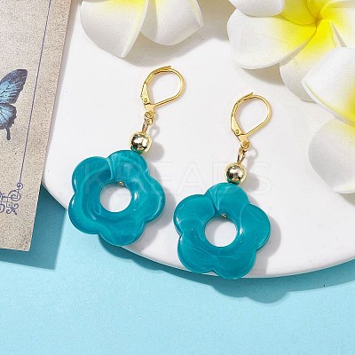 Acrylic Flower Dangle Leverback Earrings EJEW-JE05625-02-1