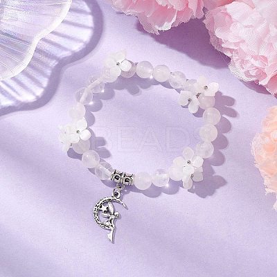Natural Quartz Crystal Round Beaded Charm Bracelets BJEW-TA00615-02-1