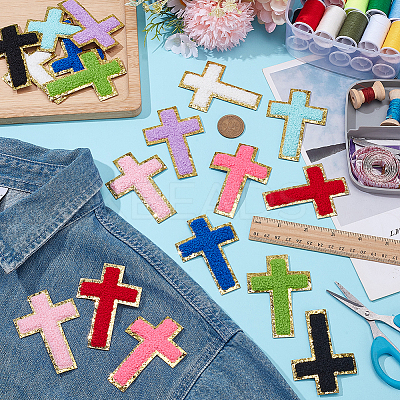 18Pcs Cross Towel Embroidery Style Cloth Iron on/Sew on Patches DIY-WH0504-819-1