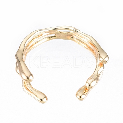 Brass Wave Open Cuff Ring for Women RJEW-T001-94G-1