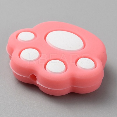Cat Paw Print Food Grade Eco-Friendly Silicone Focal Beads SIL-WH0012-040C-1