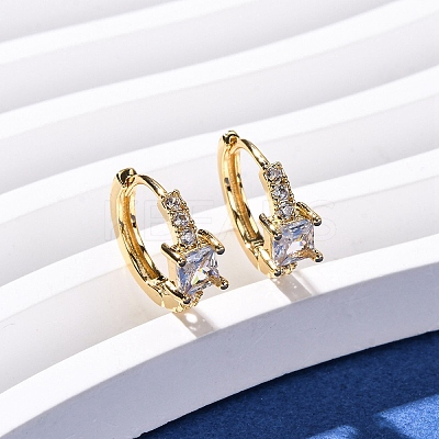 Brass Micro Pave Clear Cubic Zirconia Square Hoop Earrings EJEW-S280-06G-1