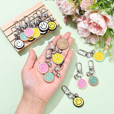 15Pcs 5 Colors Resin Enamel Smiling Face Pendant Decorations HJEW-YW00165-1