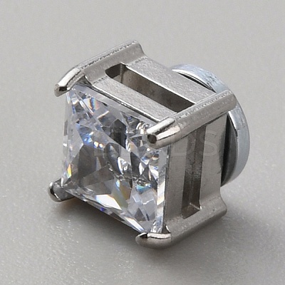 Clear Cubic Zirconia Square Clip-on Earrings EJEW-TAC0017-07-1