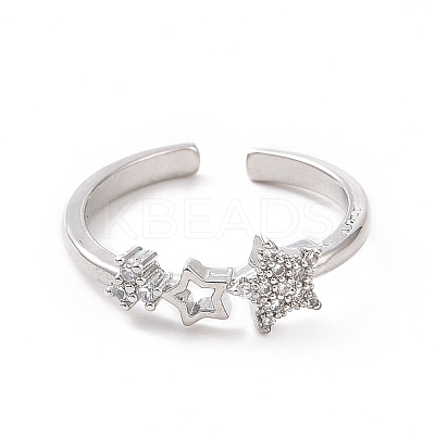 Clear Cubic Zirconia Hollow Out Star Open Cuff Ring RJEW-E072-23P-1