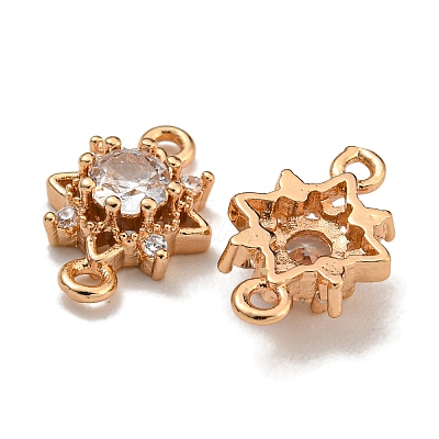 Brass Cubic Zirconia Star Connector Charms KK-U037-32G-1