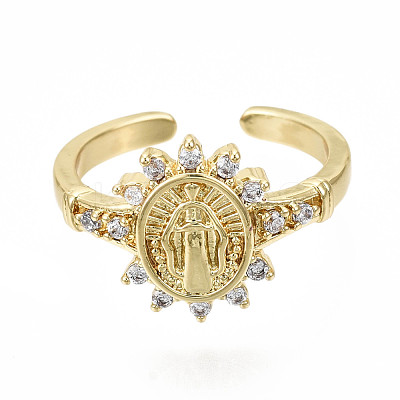 Brass Micro Pave Clear Cubic Zirconia Cuff Rings RJEW-S044-127-NF-1