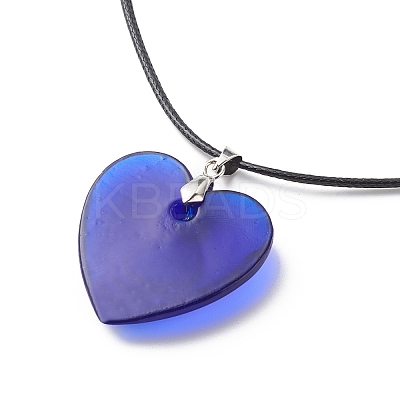 Blue Lampwork Evil Eye Pendant Necklace with Waxed Cord for Women NJEW-JN03955-03-1