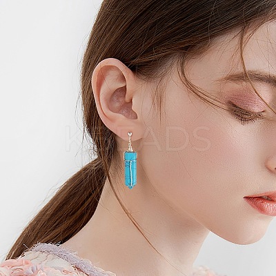 Synthetic Turquoise Bullet Dangle Stud Earrings EJEW-PH01406-02-1