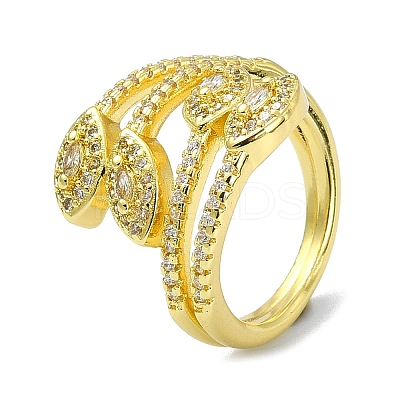 Brass with Cubic Zirconia Open Cuff Ring RJEW-B051-14G-1