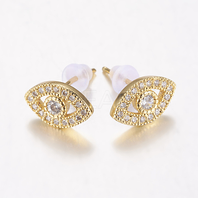 Brass Micro Pave Cubic Zirconia Ear Studs ZIRC-E132-04B-G-1