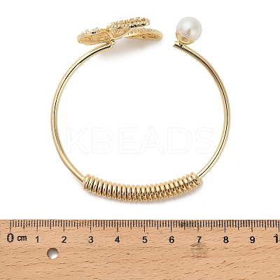 Butterfly Brass Micro Pave Clear Cubic Zirconia Cuff Bangles for Women LS-BJEW-B145-06G-1