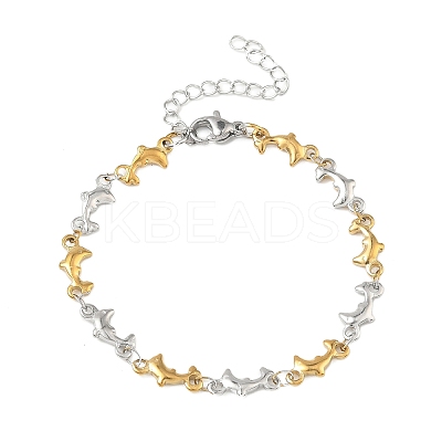 Women's 304 Stainless Steel Dolphin Link Chains Bracelets BJEW-G790-02GP-1