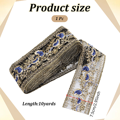Flower Pattern Ethnic Style Embroidery Floral Polyester Ribbons OCOR-WH0070-322A-01-1