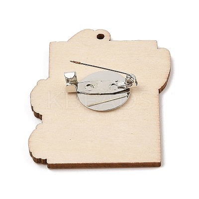 Christmas Theme Wood Printed Brooches for Women JEWB-Z029-01D-1