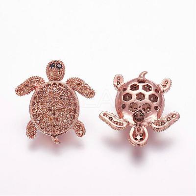 Brass Micro Pave Cubic Zirconia Beads ZIRC-F054-14RG-08-1