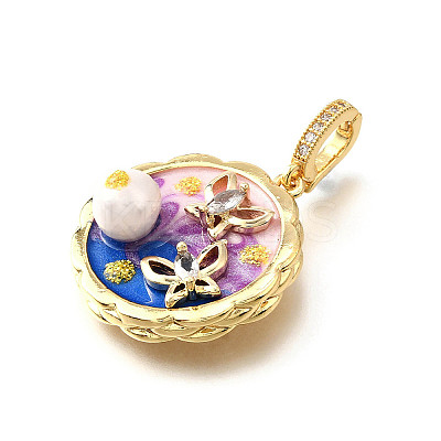 Brass Micro Pave Cubic Zirconia & Enamel Pendants KK-R222-15G-02-1