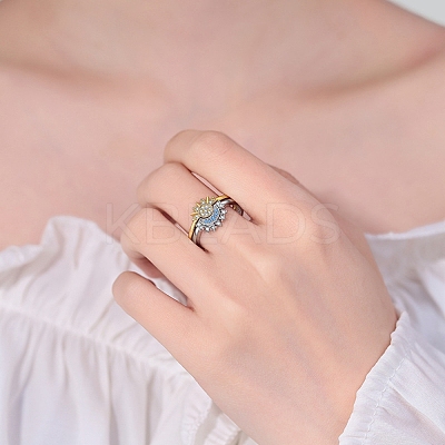 2Pcs 2 Style Cubic Zirconia Open Cuff Rings Set RJEW-B050-01-1