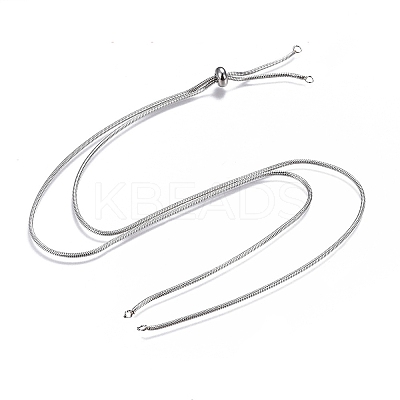 Tarnish Resistant Adjustable 304 Stainless Steel Round Snake Chains Slider Necklaces Making NJEW-L156-004P-02-1