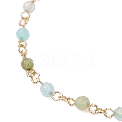 304 Stainless Steel & Natural Agate(Dyed & Heated) Faceted Round Link Chain Anklets AJEW-AN00747-02-1
