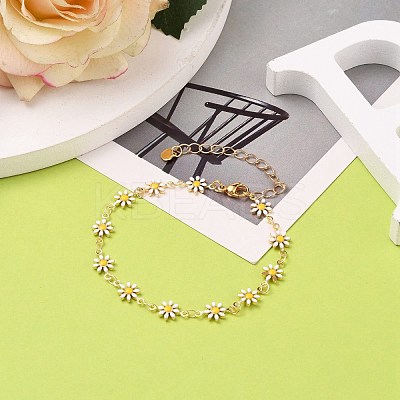 Brass Enamel Daisy Link Bracelets BJEW-JB05674-1