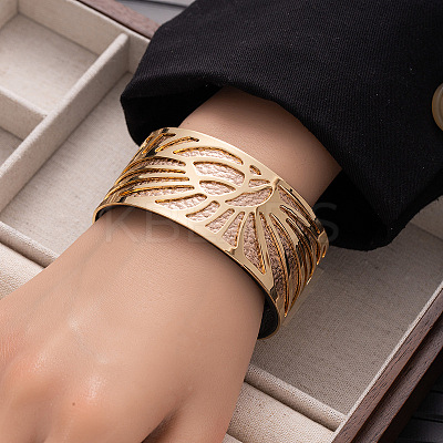 Sun 304 Stainless Steel & Imitation Leather Cuff Bangles FS-WGE67E3-05-1