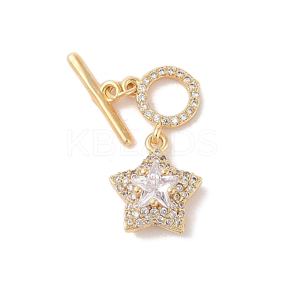 Golden Brass Micro Pave Clear Cubic Zirconia Toggle Clasps KK-B100-040G-1