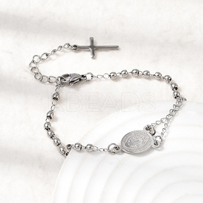 304 Stainless Steel Saint Benedict Cross Link Bracelets for Women BJEW-K295-02P-1