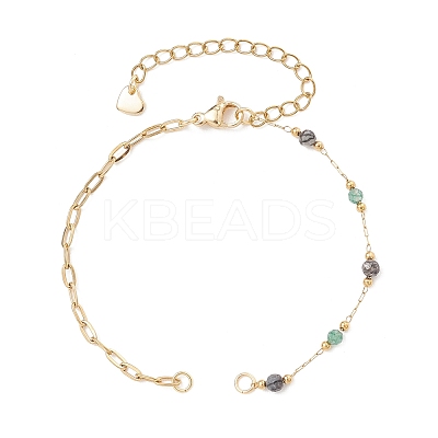 Handmade Faceted Round Gemstone Beads 316 Stainless Steel & 304 Stainless Steel Paperclip Chain Bracelet Making AJEW-JB01587-1