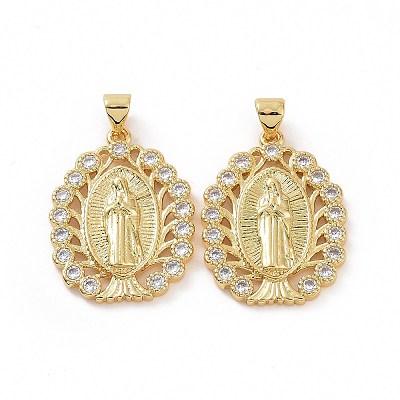 Brass Micro Pave Clear Cubic Zirconia Pendants ZIRC-F135-21G-1