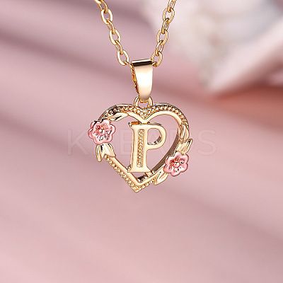 Brass Rose Flower Heart with Letter Pendant Necklaces FS-WGF6950-16-1